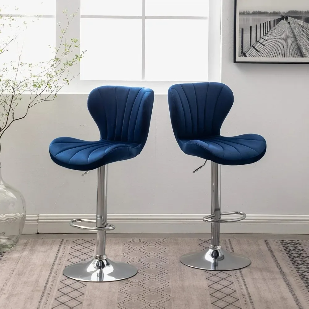 

Roundhill Furniture Velvet Adjustable Swivel Barstools in Blue, Set of 2