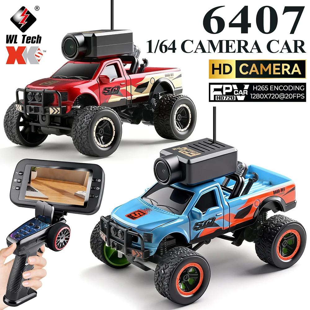 WLtoys 1/64 RC Cars 6407 Camera Monster Truck APP Transmission/Control LED Lights  Speed with Display Compatible with VR Glasses