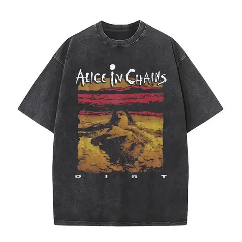 Novedad en Top & Tees, Camisetas para hombre, Camisetas de banda de Rock Alice in Chains, camiseta Vintage lavada por suciedad de manga corta con cuello redondo Y2k