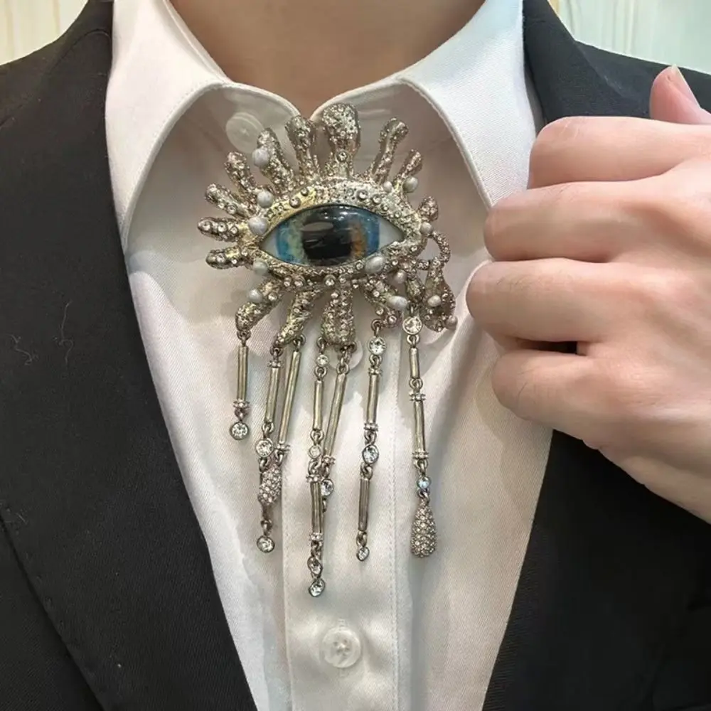 Vintage Devil's Eye Brooch Delicate Imitated Pearl Sparkling Rhinestone Tassel Pin Trendy Exaggerated Water Droplet Brooch