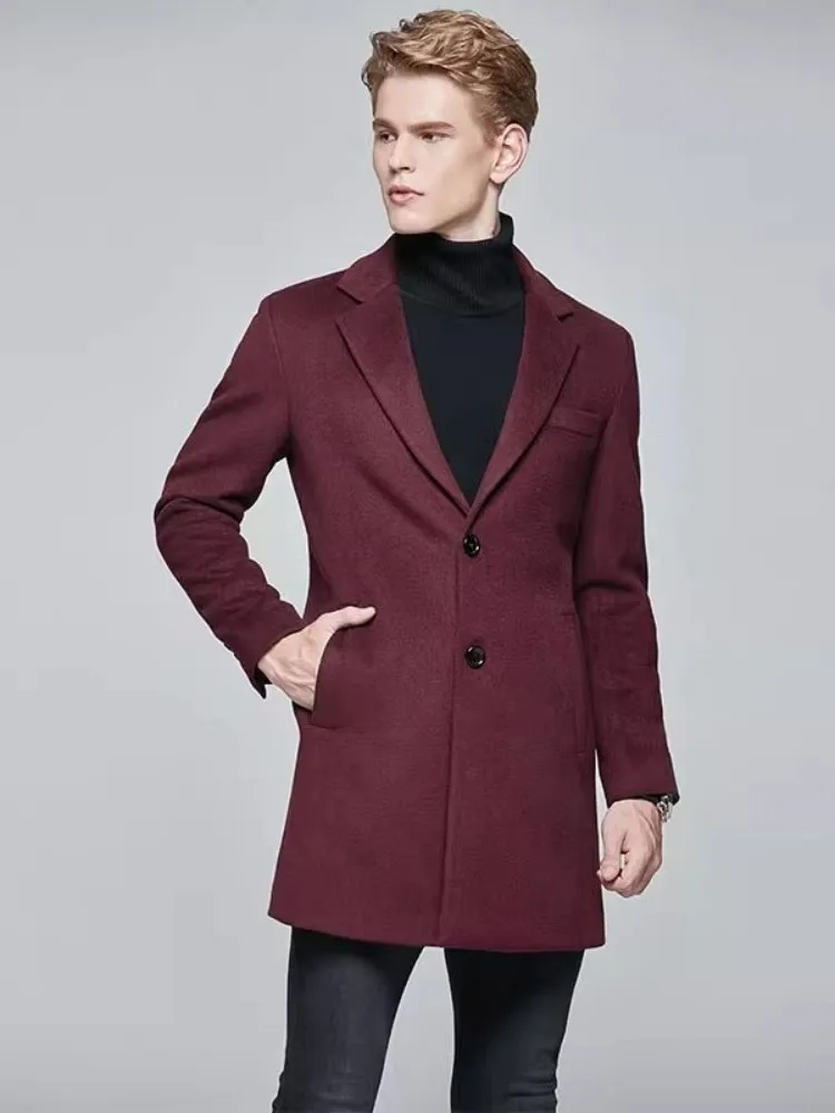 الخريف الشتاء مكتب رجل سليم صالح معطف الصوف واحدة الصدر الأعمال عادية الصلبة متوسطة معطف طويل حجم كبير 5XL 6XL #4