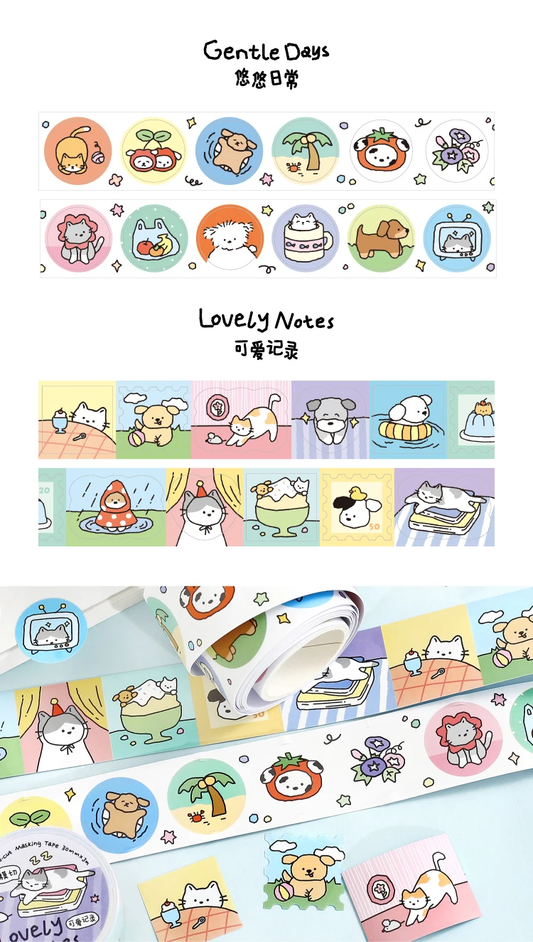 Niedliches Cartoon-Katzen-Washi-Tape im koreanischen Design, Matsugoda-Papierband für Schreibwaren, Büro, DIY-Bastelarbeiten und Dekoration – Detail 34