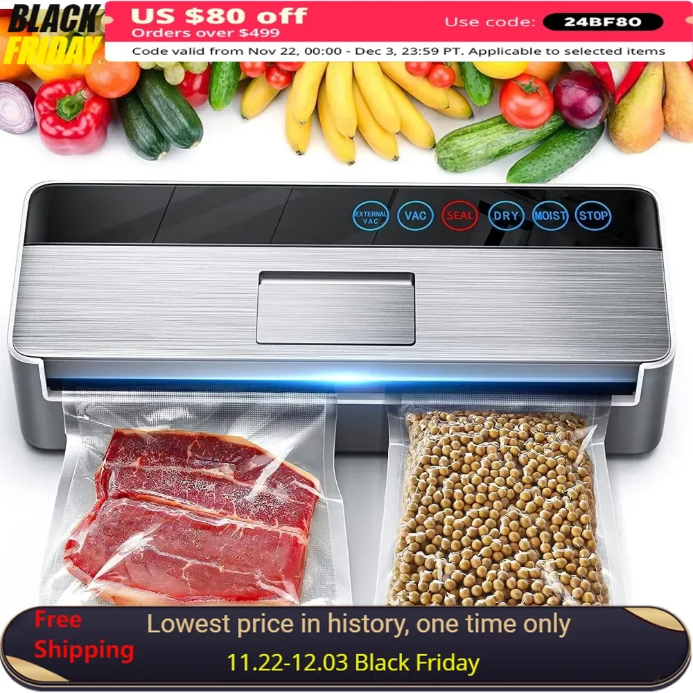 

Vacuum Sealer Machine, 95Kpa Full Automatic Food Sealer, Dry Moist Food Preservation & LED Indicator Lights, Vacuum Food Sealers