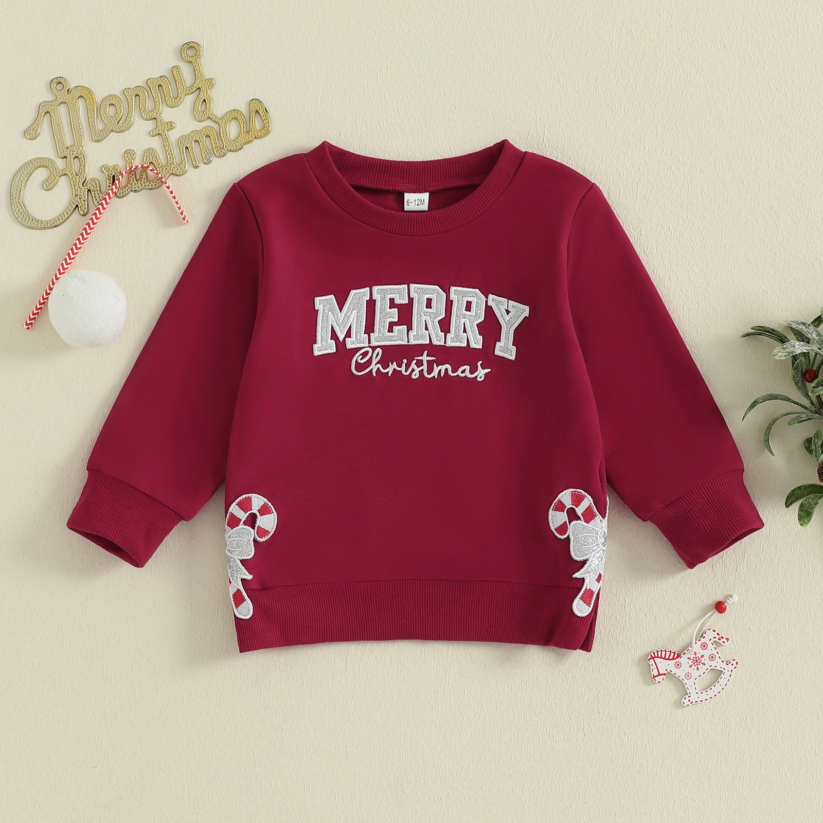 

Рождественские толстовки Tregren для маленьких девочек, пуловеры с длинными рукавами и круглым вырезом, пуловеры с вышивкой ярких тростей, топы