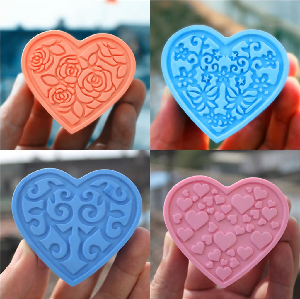 

PRZY Silicone Soap 2D Heart-shaped Carved Pattern Scented Candle Molds Soap Candle Mold Clay Resin Moulds