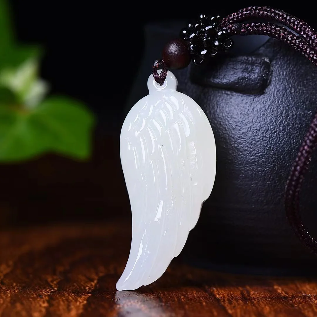 Exquisite Hetian Jade Angel Wings Pendant Jewelry 3217#