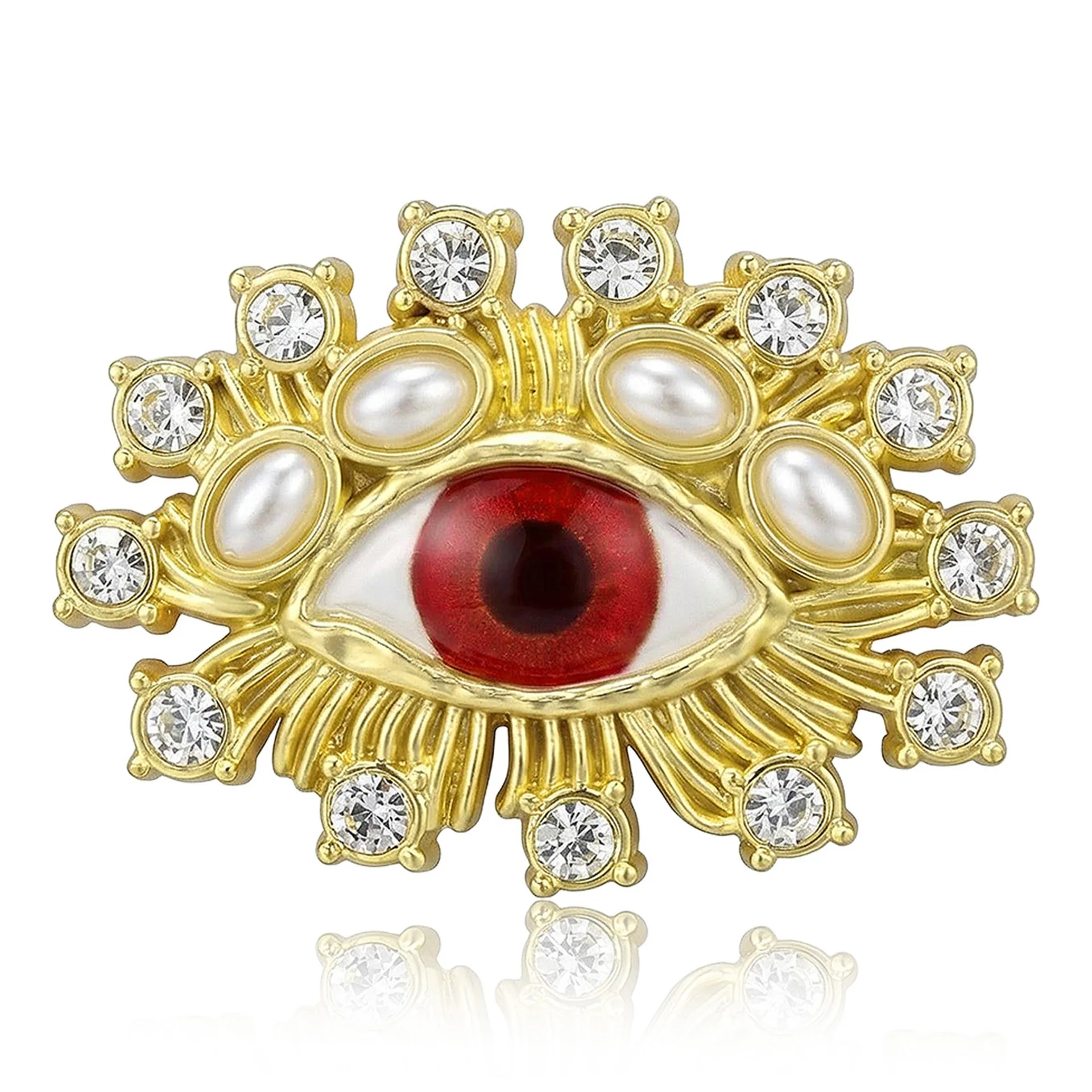 1PC Vintage Gold Enamel Evil Eye Brooch with Pearl Rhinestones Protective Statement Lapel Pin, Decoration Crafts
