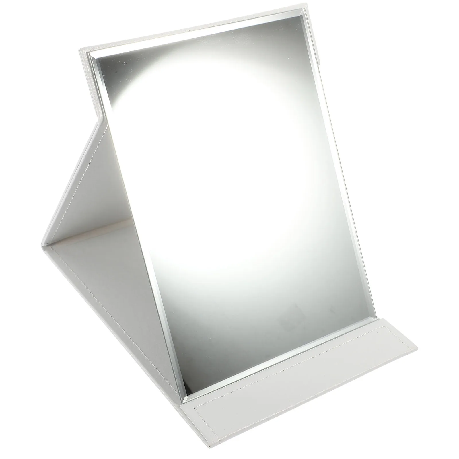 مرآة صغيرة من Alipis للسفر المكتبي، مرآة تجميل محمولة قابلة للطي من الزجاج باللون الأبيض المضاء على سطح الطاولة #3
