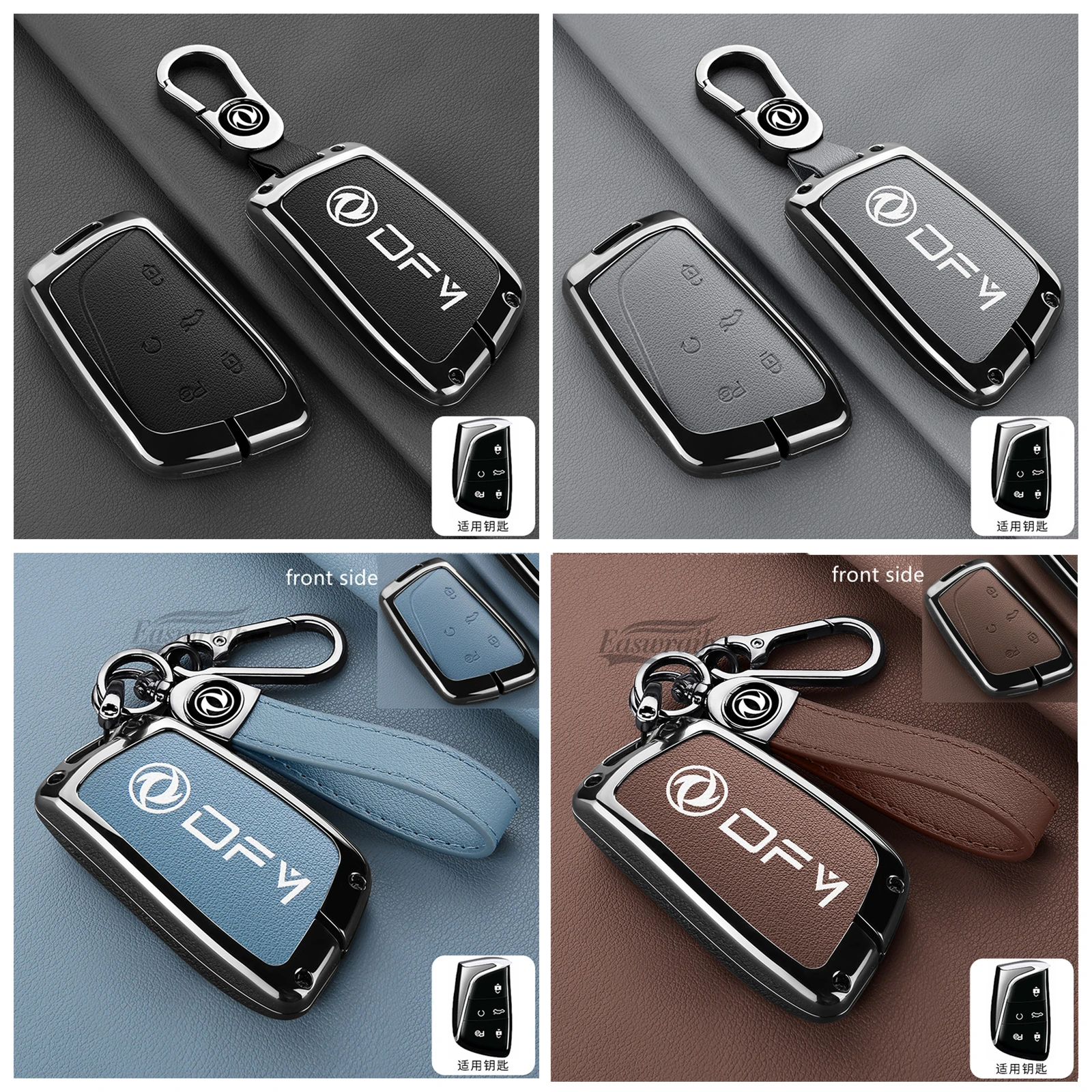 Car Zinc Alloy Leather Car Key Case Cover Holder Chain For Dongfeng Fengshen Aeolus G59 GS EV500 DFSK Fob Key Shell Accessories