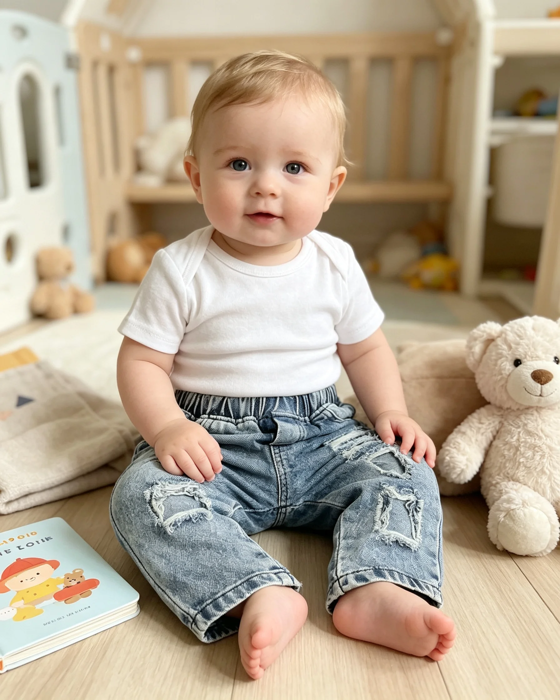 Spring Baby Boys Ripped Jeans Pants Cotton Casual Elastic Trouers Toddler Infant Kids Girls Loose Pants