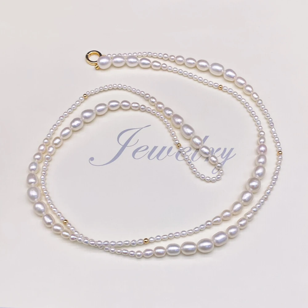 

3-8mm Pure White Pearl Necklace Natural Pearl Size Gradient Sweater Chain for Autumn Versatile and Casual 100cm Multi-wear Model