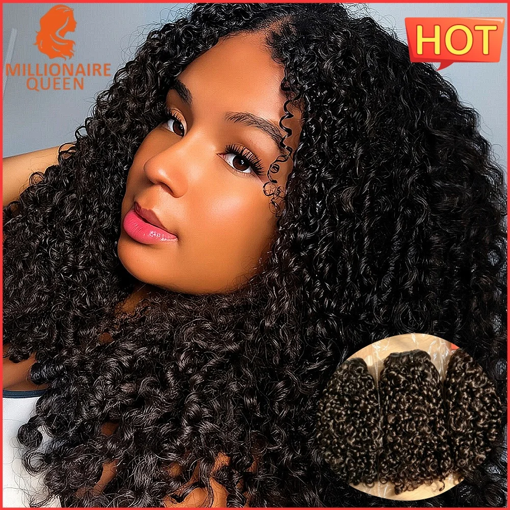 Millionaire Queen 3B3C Double Weft Pixie Curly Hair Bundles 100% Virgin Human Hair Double Drawn Extensions Sew In For Women