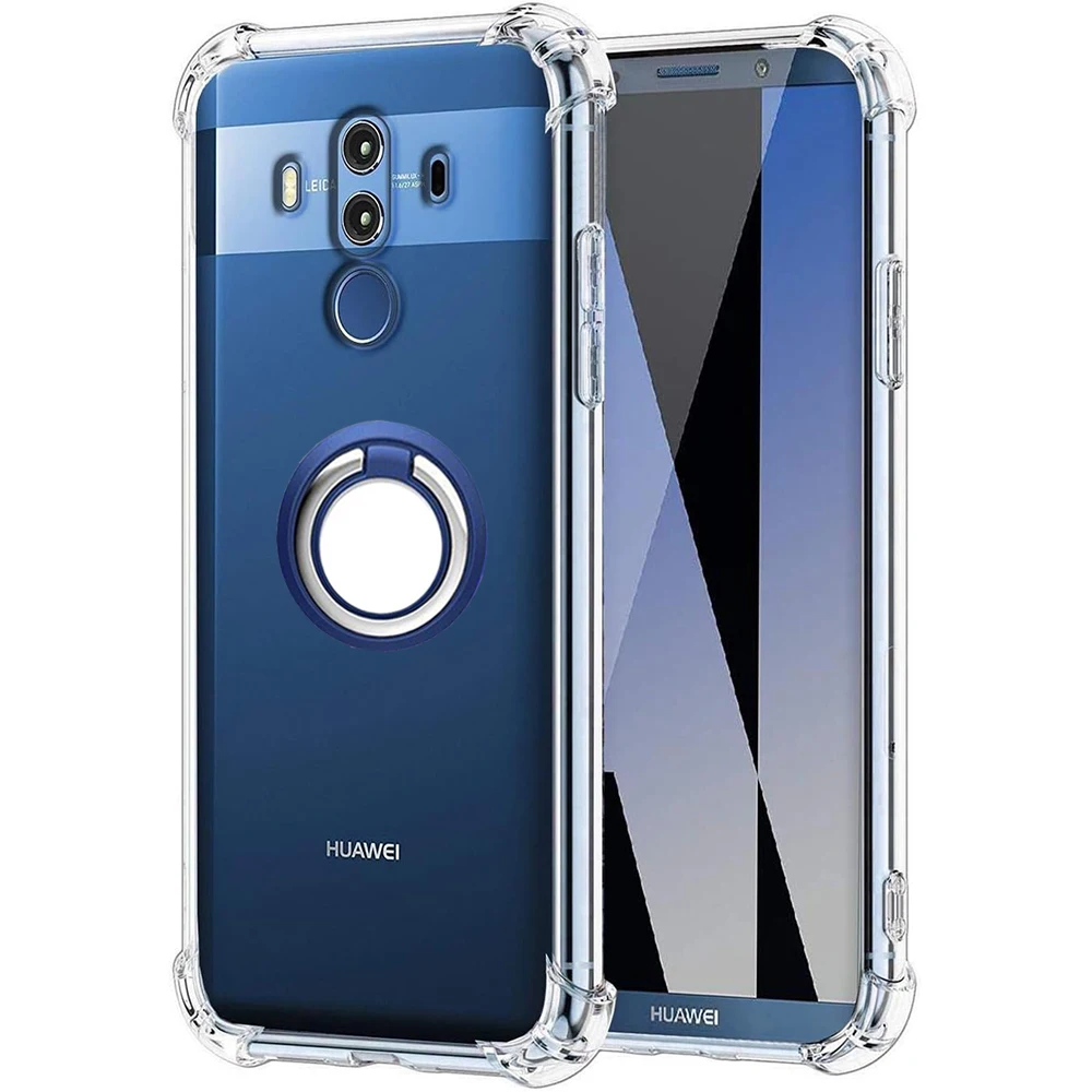 Ringhalter, verstärkte Ecken, klares, weiches TPU, transparenter Kameraschutz, stoßfeste Hülle für Huawei Mate 10, Mate 10 Pro Lite