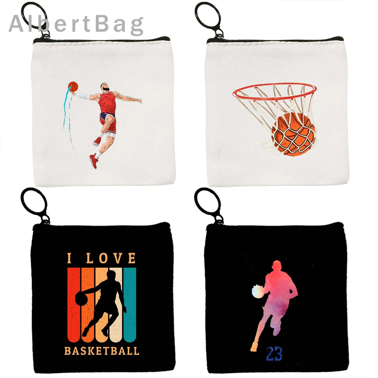 Basketball Ball Sports Court Rebounds Basketry Players Gifts Canvas Coin Purse Key Case Storage Bags Cartoon Wallet Zipper Pouch