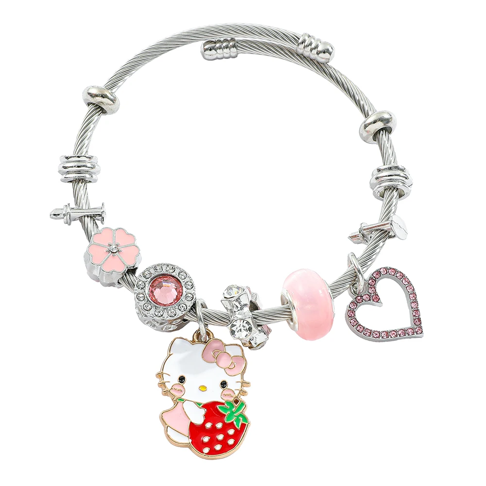 Sanrio Cartoon Anime HelloKitty Bracelet Popular Cute Moissanite Jewellery Heart Accessories Fashion Kitty Bracelet