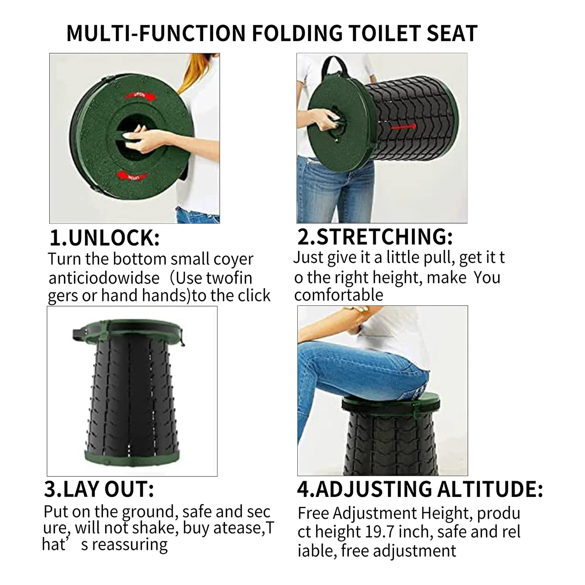 Foldable Bathroom Stool, Outdoor Car Mounted Portable Toilet, Camping Telescopic Toilet image 4