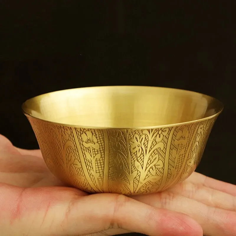 

1pc 2.95in Engraving Brass Drinking Bowl Auspicious 20ml Tribute Holy Water Cup