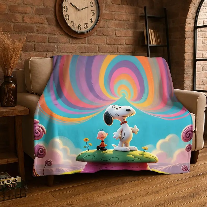 HD Funny S-Snoopy Cartoon Dog Flannel Blanket Soft Warm Throw Blanket for Bedroom Living Room Bed Travel office Picnic Fest Gift