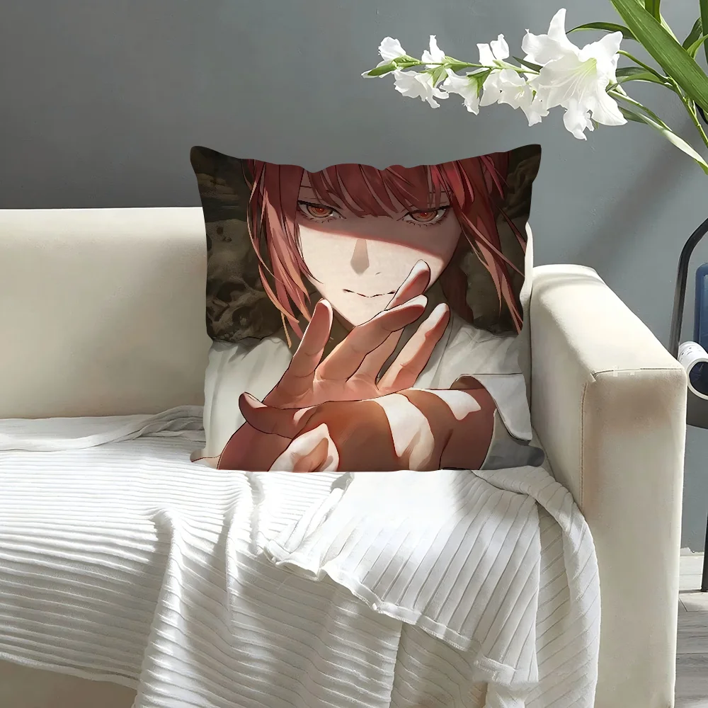 Chainsaw Man Makima Pillow Case  Cartoon Sofa Decorative Home Double-sided Printing Short Plush Cute Cushion Cover