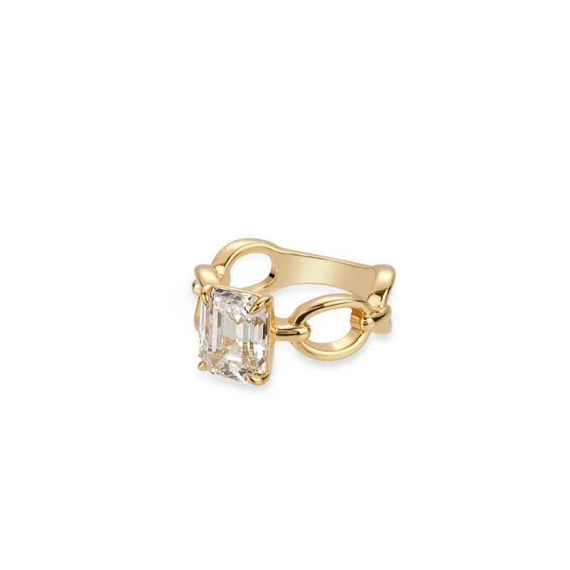 Bellux 925 Silver Synthetic Zircon White Square Large Carat Emerald Cut Four Claw Easy Matching Ring