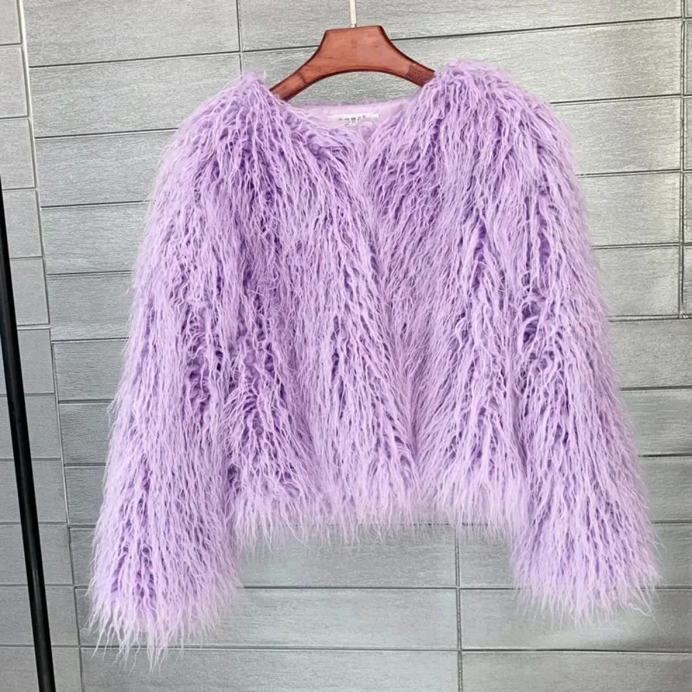 2024 New Autumn Winter Warm Women Faux Fur Coat Loose Black White Pink Plush Short Coat Female Fur Jacket Streetwear Outerwear