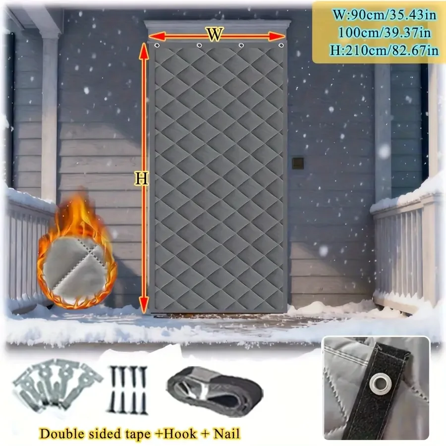 Winter Thermal Insulation Window Cover, Cold-Proof Thermal Window Blanket, Windproof Warm Door Curtain with Hook and Loop Tape