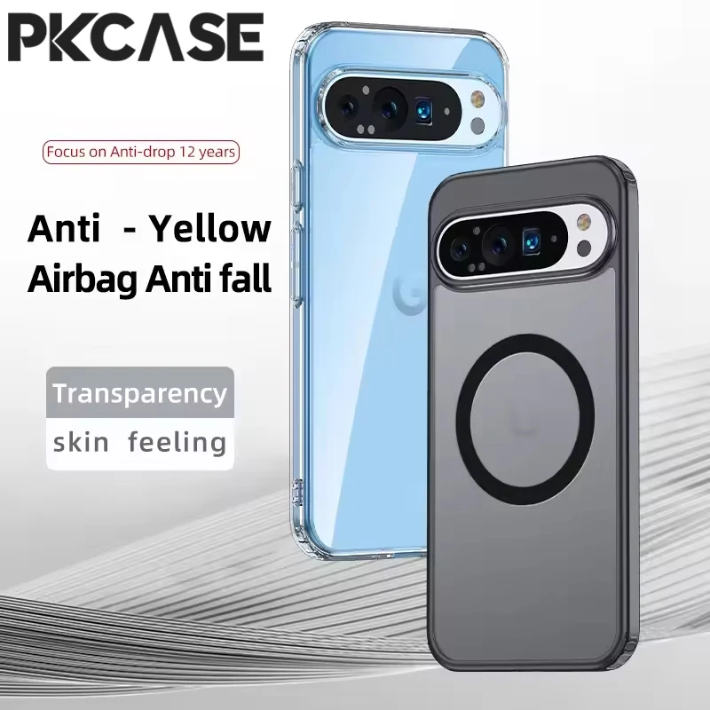 PKCASE Magnetische Eiskristall-Klarhülle für Google Pixel 11 10 9 Pro XL 8 7 Pro Mattschwarze Abdeckung für Pixel 10A 9A 8A 7A