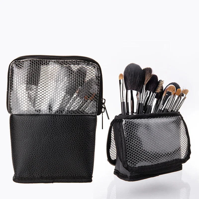 Bolsa de almacenamiento para brochas de maquillaje, organizador de lápices de cejas, neceser de aseo para mujer, bolsa de cosméticos con cremallera de red