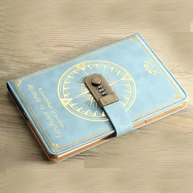 A5 200 Pages Notebook Retro Password Book with Lock Diary Binder Thickened Creative Hand Ledger Student 2024 Notepad Stationery