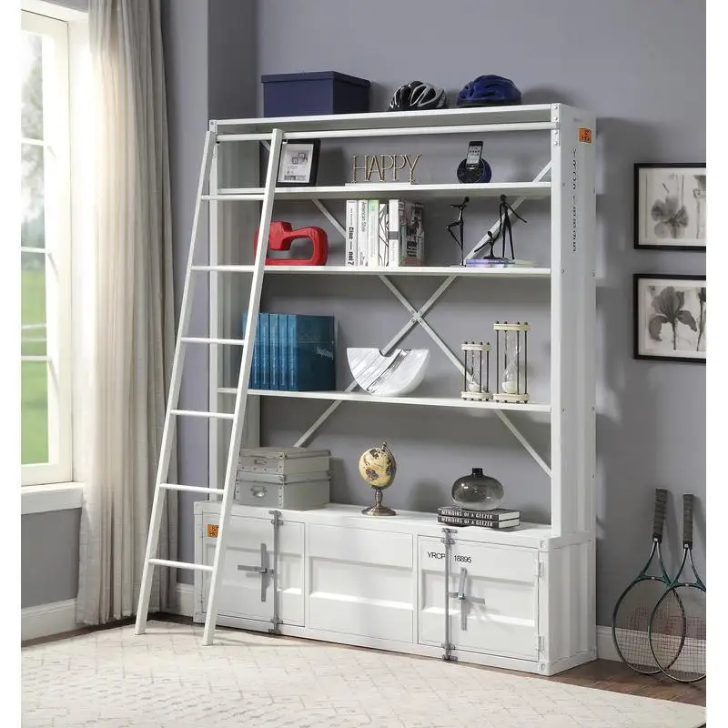 

White Finish Cargo Bookcase with Ladder