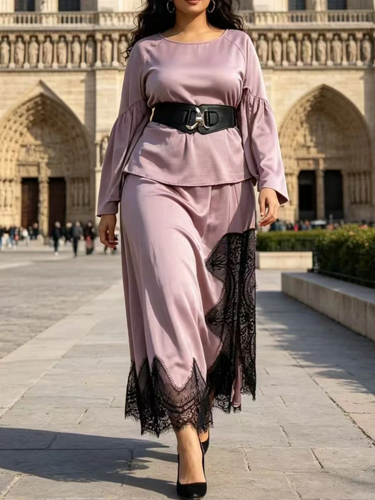 Design Retro Strap Round Neck Pullover Two-piece Set 2026 Summer Women's Clothing + Color Block Lace Loose Skirt Fashion Suit