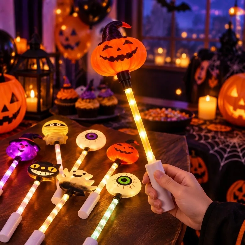 Luminous Toy Handheld Glow Stick Pumpkin Devil's Eye Halloween LED Glowing Stick Dark Style Ghost Light Up Wand Indoor Decor