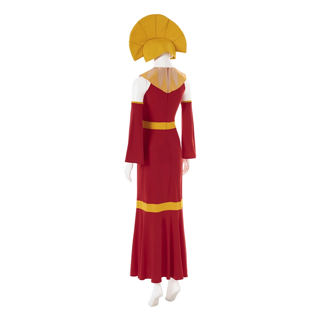 Kuzco cosplay weibliches Kostüm erwachsene Frauen sexy rot geschlitztes Kleid mit Kopf bedeckung Halloween Karneval Uniform Weihnachts feier Ballkleid