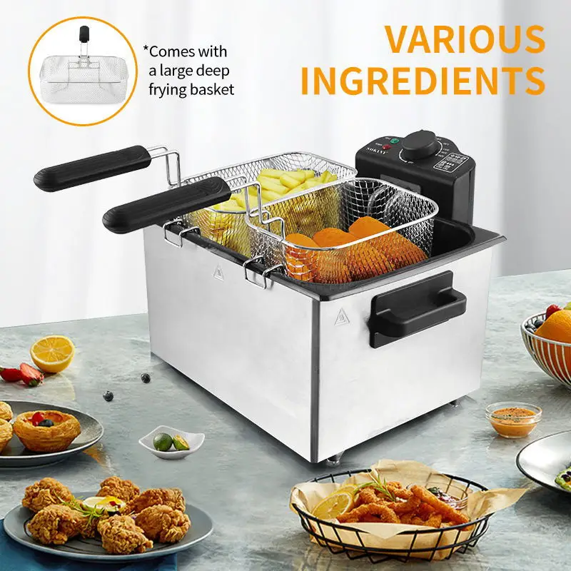 5L Fryer Household Electric Fryer Fried Skewers/Fish/French Fries 2100W Electric Fryer Dual Probes stainless steel