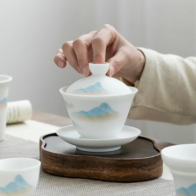 Ceramic Whiteware Cover Bowl Kung Fu Tea Cup Tea Bowl Large Single Household Half-Handmade Tea Making Device Gaiwan