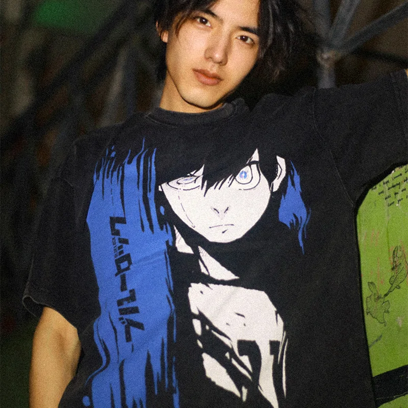 

2025 TEE7- Japanese Anime Blue Prison Blue Lock T-shirt - Seiichi Bluelock Washed and Aged Pure Cotton