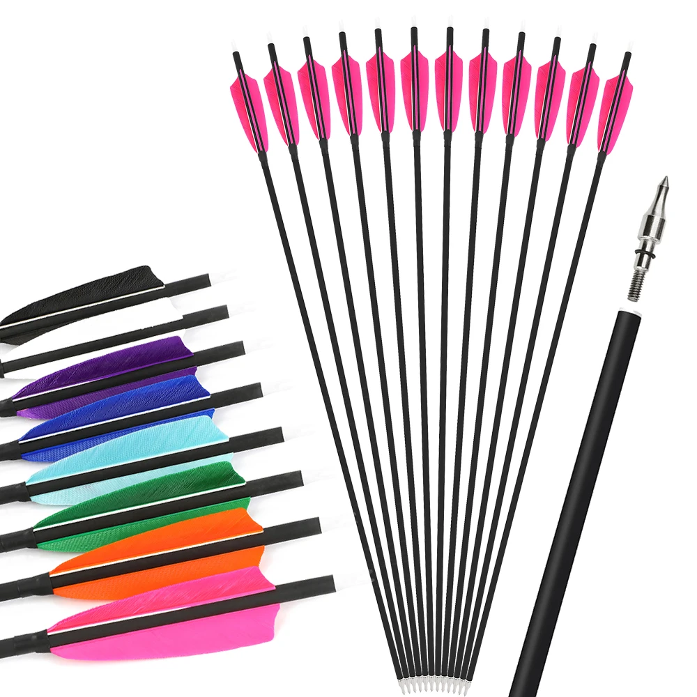 

‌12pcs Archery Mixed Carbon Arrow Shaft SP 500 with 4inch Turkey Feather for Recurve Compound Bow Hunting Training Accessries
