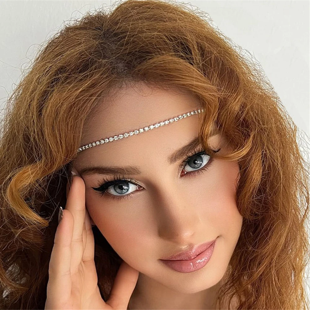 Bohemian Rhinestone 1 Row Forehead Headband Jewelry Women Vintage Headpiece Bridal Headband Chain Wedding Hair Accessories