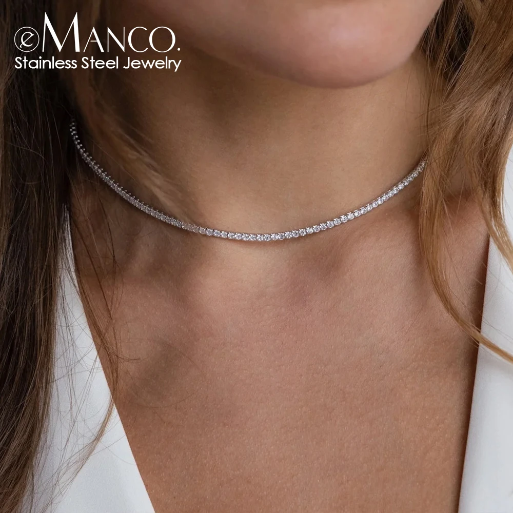 eManco Fashion Crystal Necklace High Quality Stainless Steel Necklace Ladies Bridal Accessories Gifts Wholesale