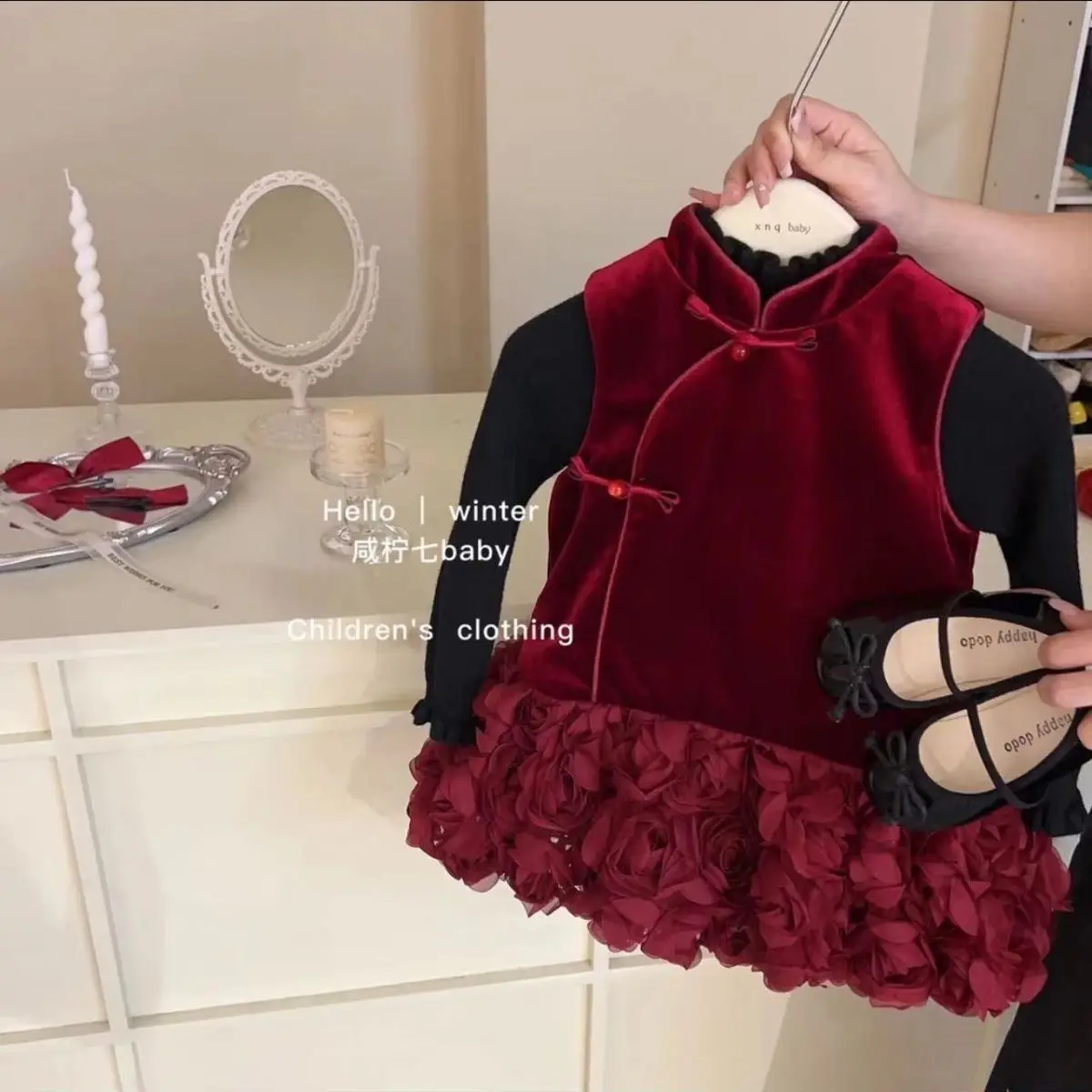 

Girls' Winter Vest Dress Fashion New Style Children's Plush Cheongsam Children's Skirt Baby Year One Princess Dress