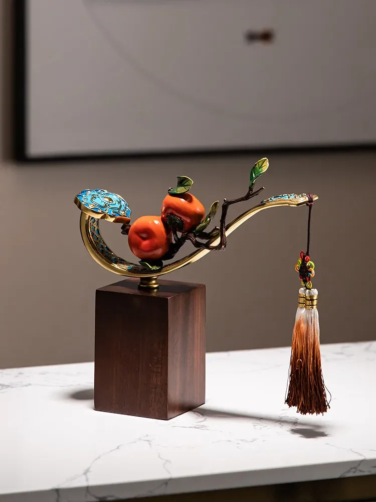 New Chinese-style persimmon Ruyi copper ornament brass persimmon gourd everything office boss desktop housewarming opened
