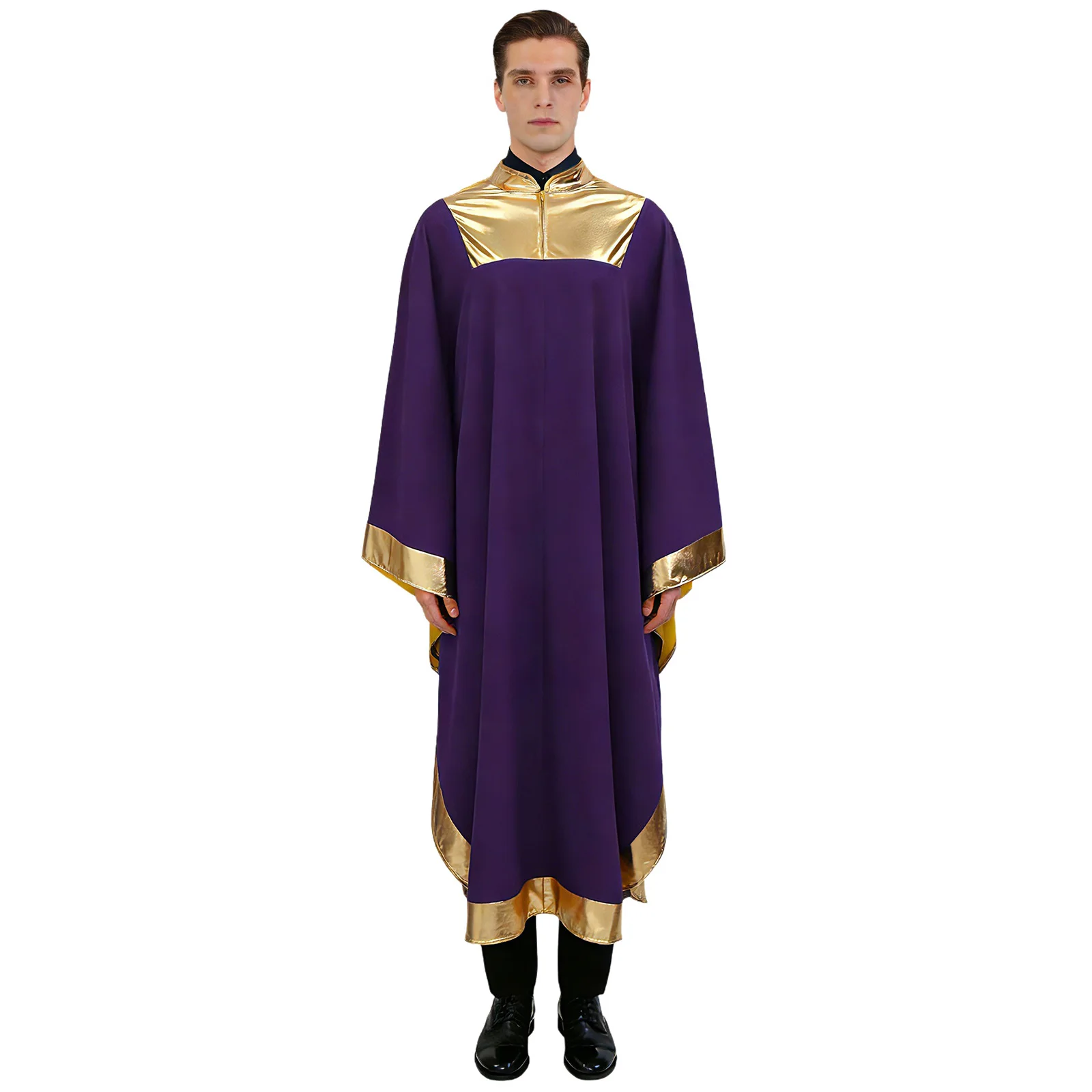 

Men Church Choir Praise Robe Baptism Judge Pastor Costumes Cassock Robe Long Sleeves Zipper Dress for Halloween Cosplay Party