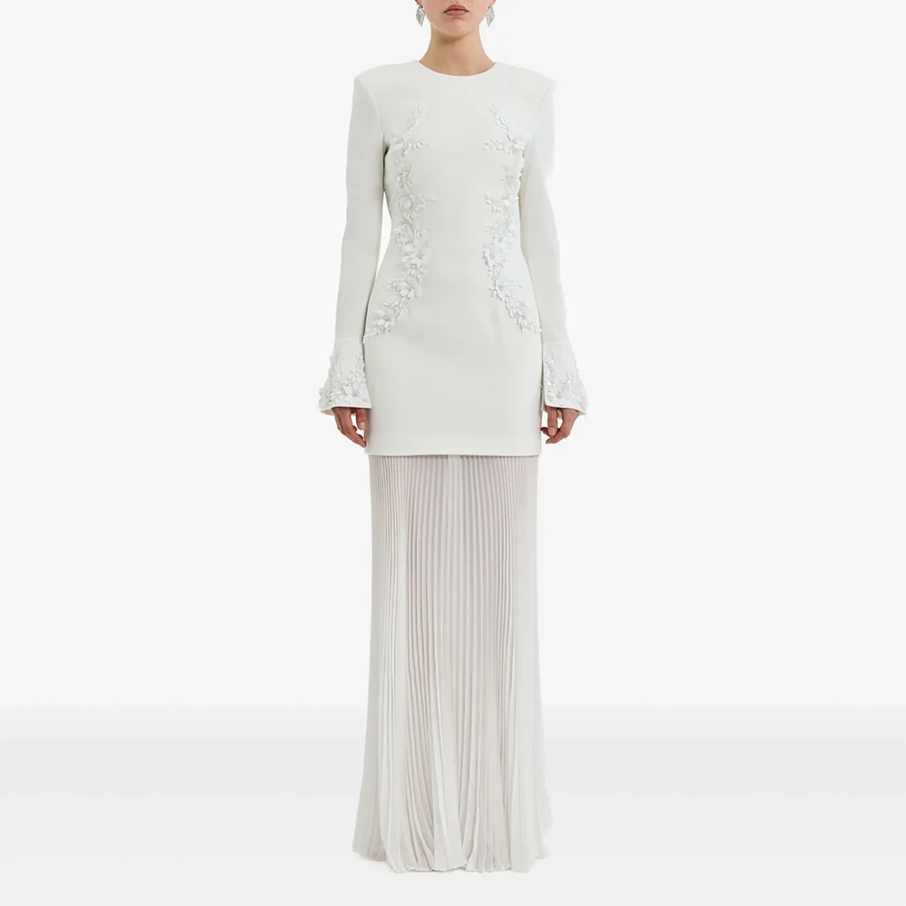 

Простые цветы Вечерние платья с круглым вырезом и длинными рукавами Вечерние платья Элегантные бисерные кристаллы длиной до пола, платья для выпускного вечера по индивидуальному заказу 2025