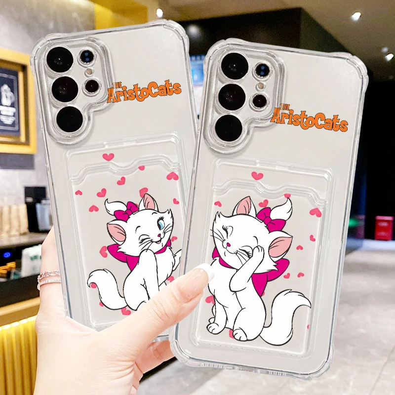 Disney Marie Cat Aristocats For Samsung S24 S23 S22 S21 S20 Ultra FE Plus A55 A53 5G Photo Card Bag Transparent Funda