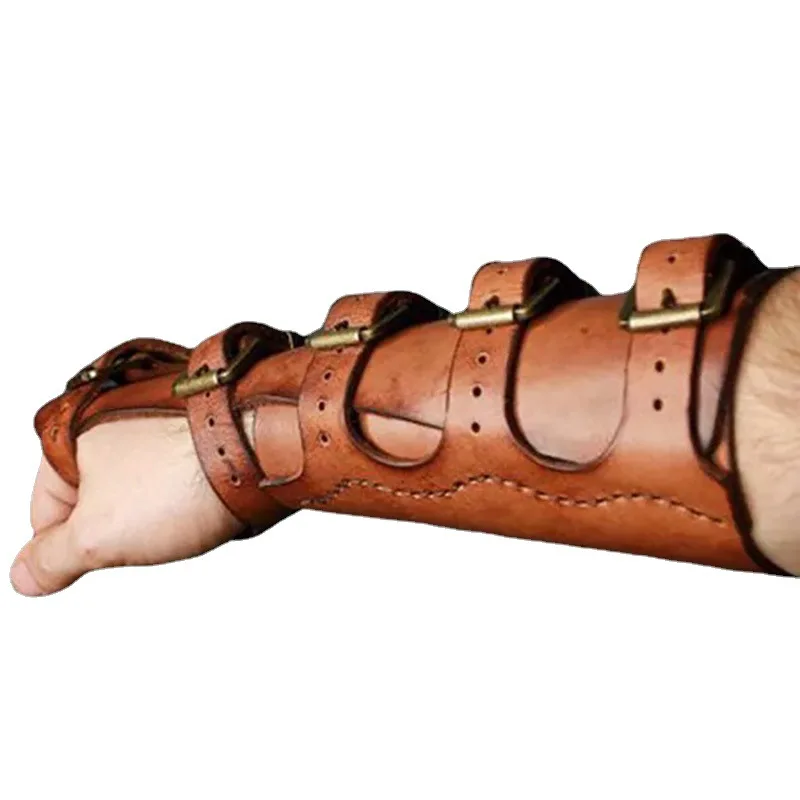 1 Paar Vintage Samurai Lederen Bracer Middeleeuwse Pantserhandschoenen Voor Heren Ridder Cosplay Rekwisieten Verstelbare Jacht Hand Pols Bescherming