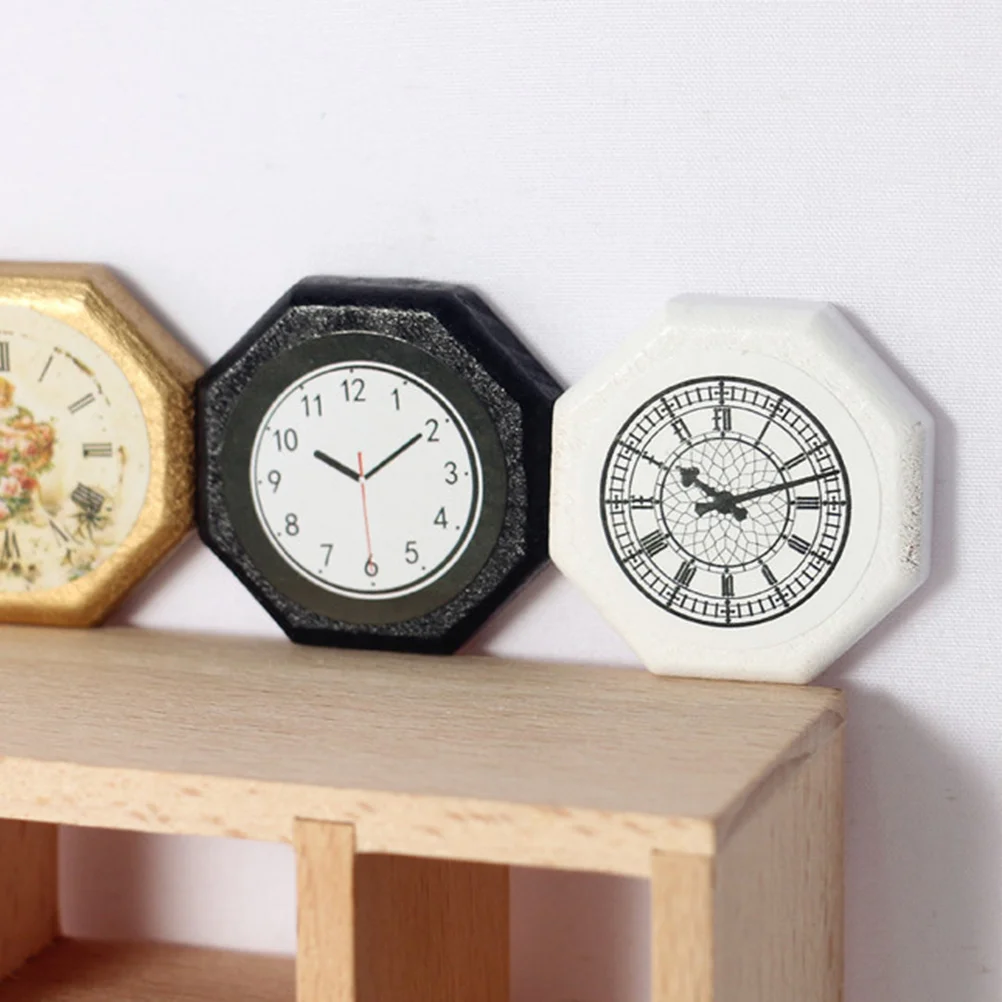 

4 Pcs Simulation Wall Clock Figurine Mini House Miniature Furniture Floor Model Work