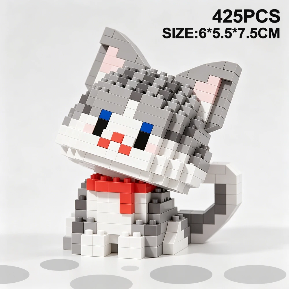 NEW DIY Cute Cat Pets Micro Building Blocks Orange Cow Silver Layer Cat Movie Model Brick Kit Educational Toy for Girls Children