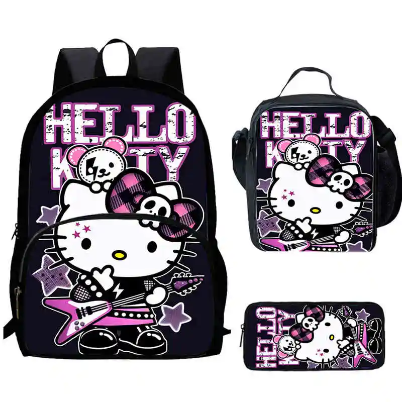 Cartoon Hello Kitty Child Backpack with Front Pocket,Lunch Bags,Pencil Bags for Aged 5-10 Cartoon Backpack Boys Girls,Best Gift