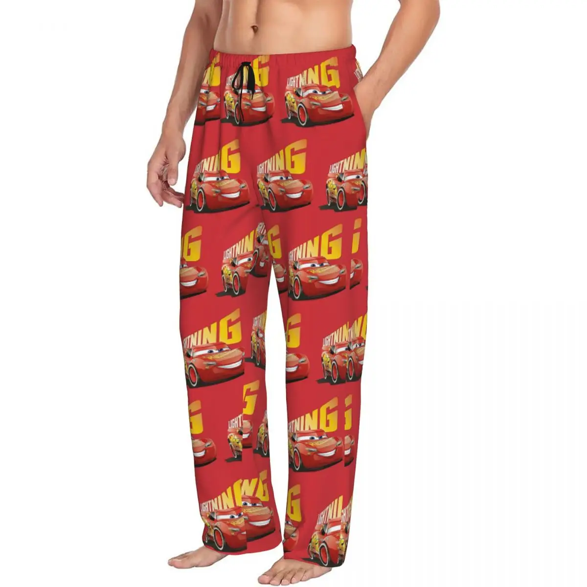 Pantalones de pijama McQueen con iluminación personalizada, ropa de dormir para coches para hombre, pantalones elásticos con bolsillos