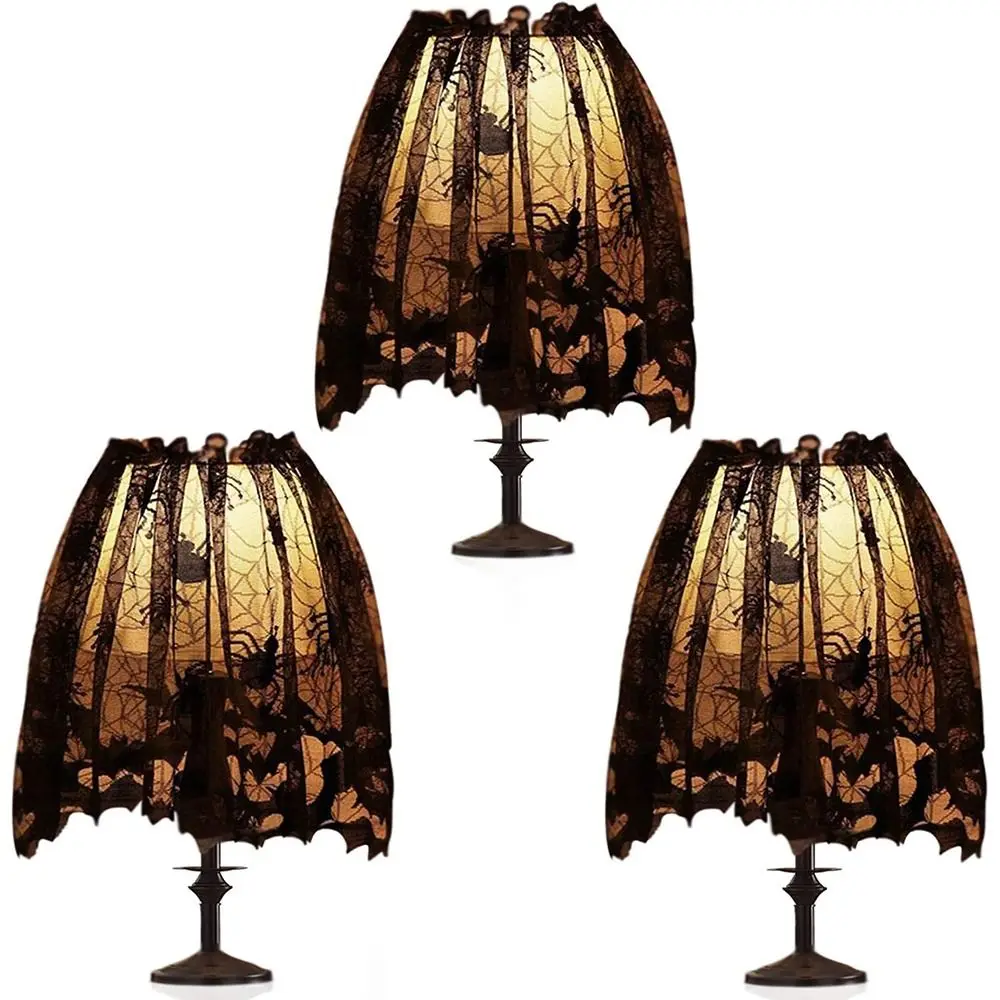 Black Lace Ribbon Halloween Lamp Shade Cover Large 20 X 60 Inch Spider Web Lampshades Cover Scary Horror
